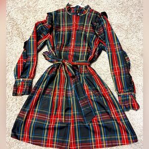 J Crew plaid holiday ruffled dress